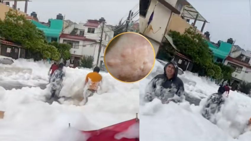 Les salen ronchas a los vecinos de Naucalpan que tocaron la espuma en la inundación